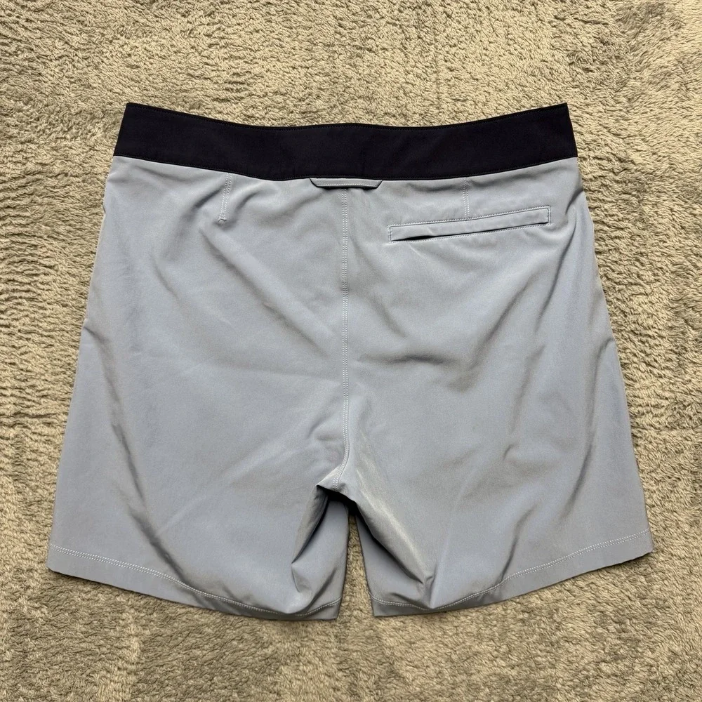 Rhone Point Break Board Shorts Mens‎ 31x7 Blue Mesh Lined Drawstring Zip Pocket